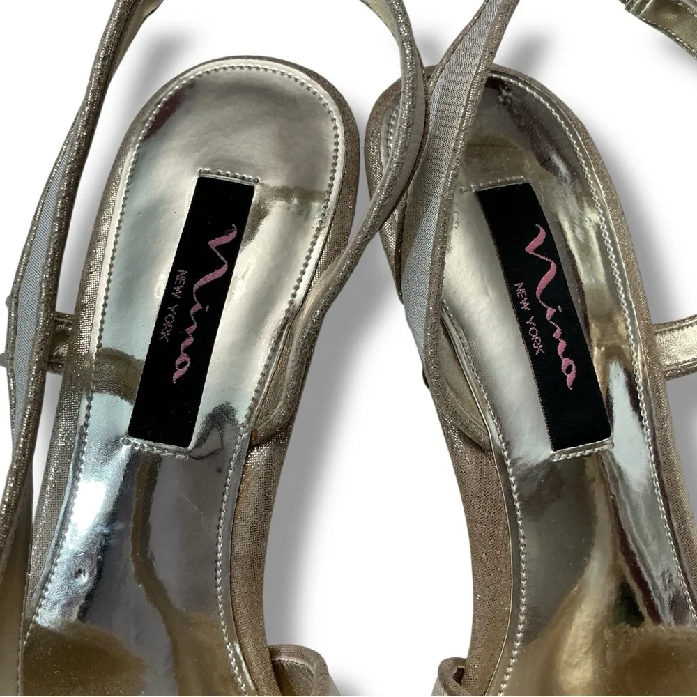 Nina New York Gold Glittery Sparkle Stiletto Slingback Style Heels